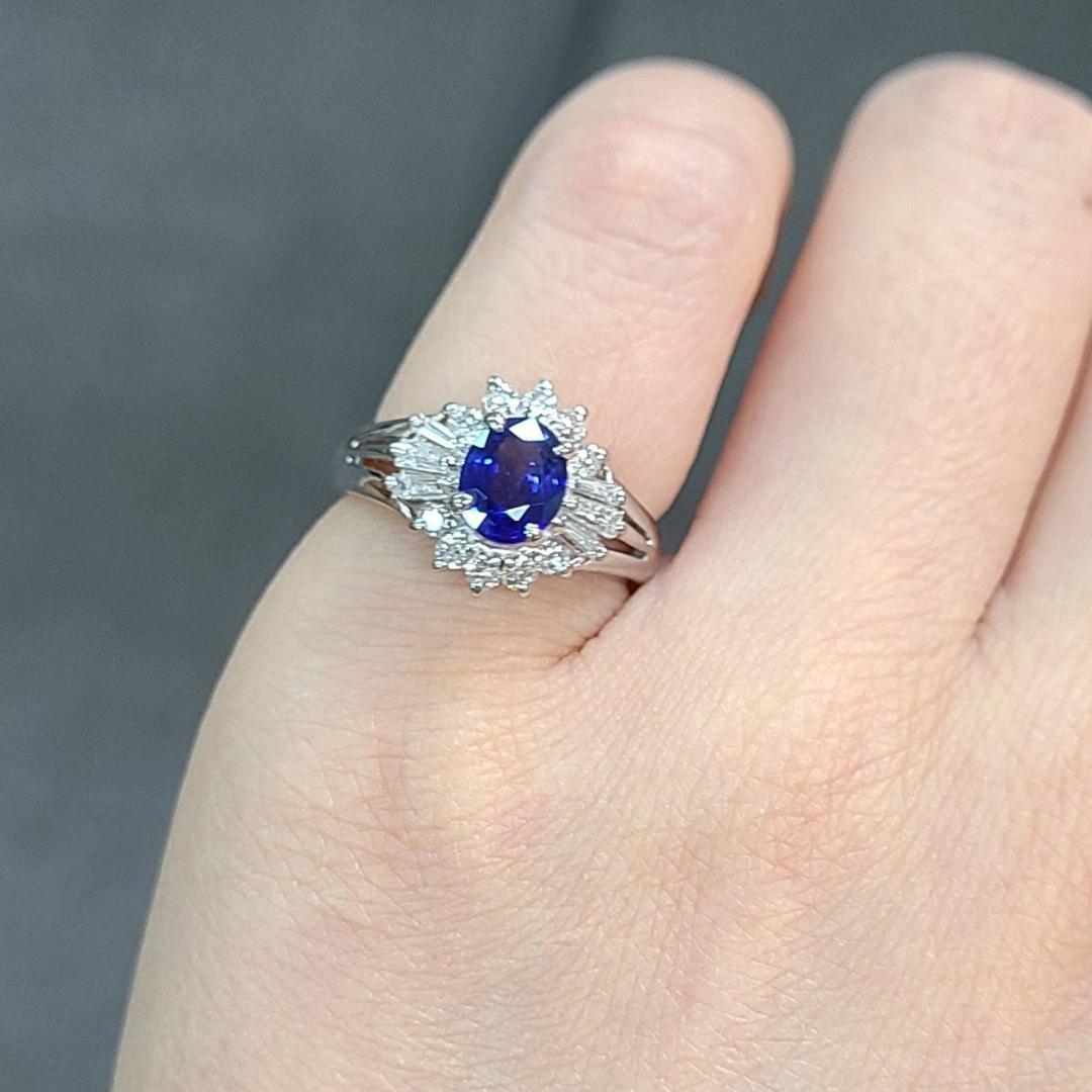 Pt900サファイア0.728ctとダイヤ0.36ctのデザインリング6.23g Pt900