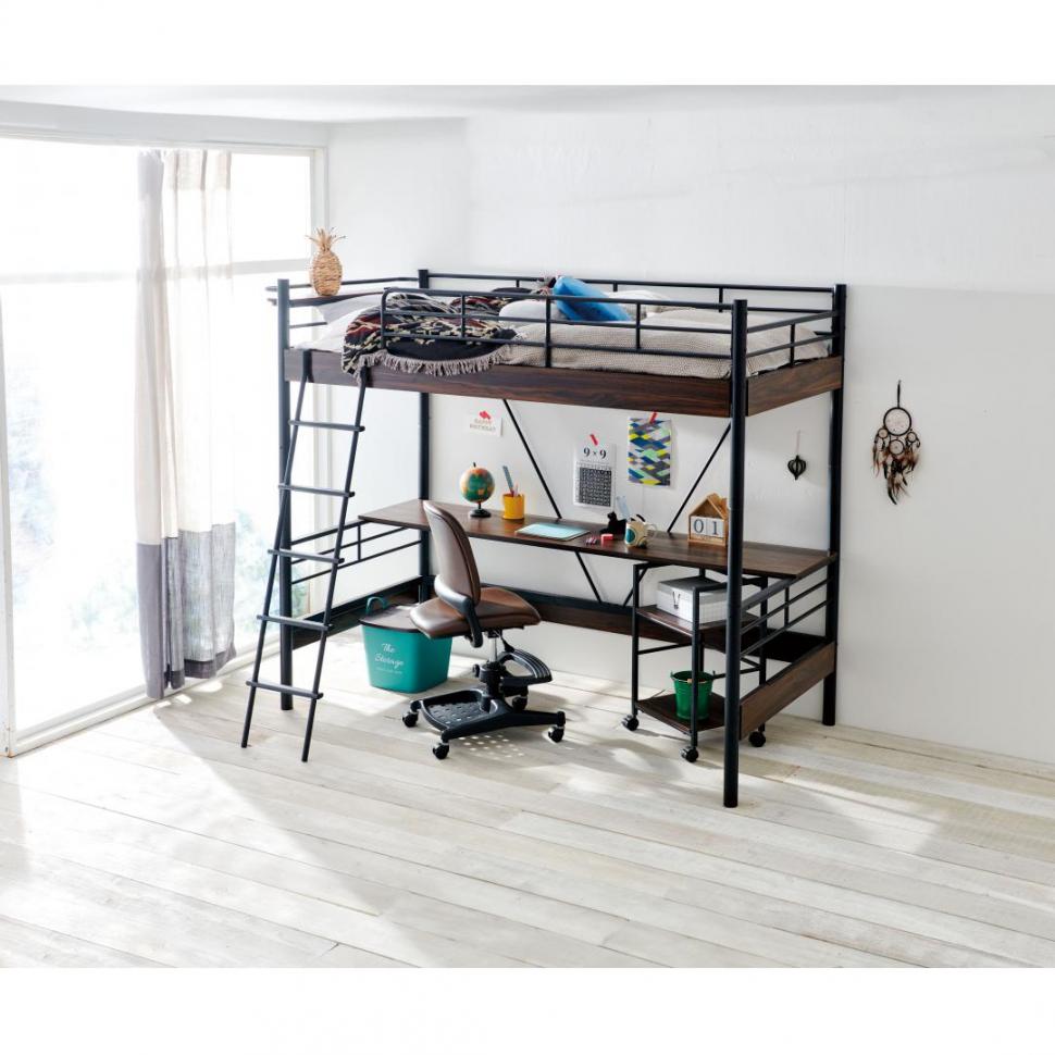 デスク付ベッド ベイル ハイベッドデスク BK/BR | TWO-ONE STYLEネット