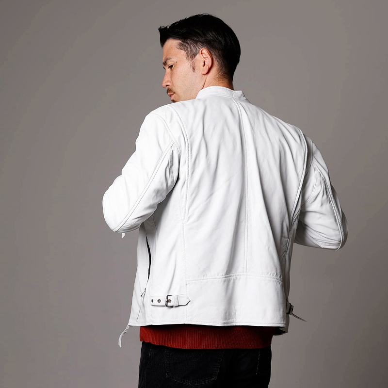 レザージャケット メンズ 本革 ホワイト 白 シングルライダース