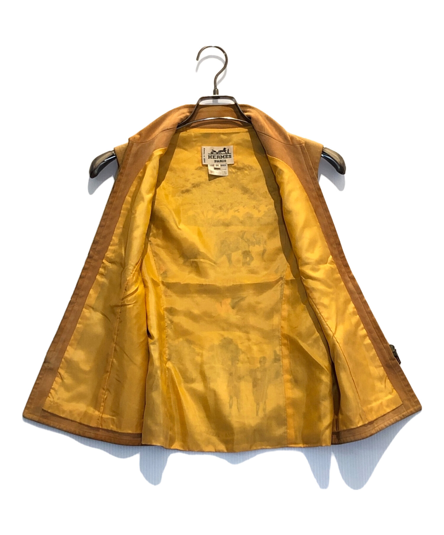 中古・古着通販】HERMES (エルメス) シルク切替レザーベスト オレンジ