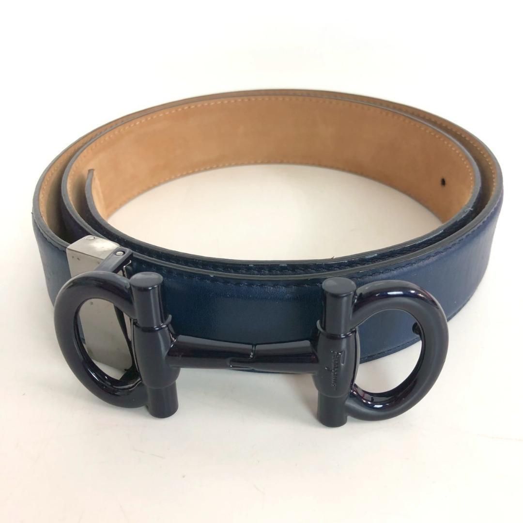 美品 サルヴァトーレ フェラガモ ベルト ダブルガンチーニ ネイビー