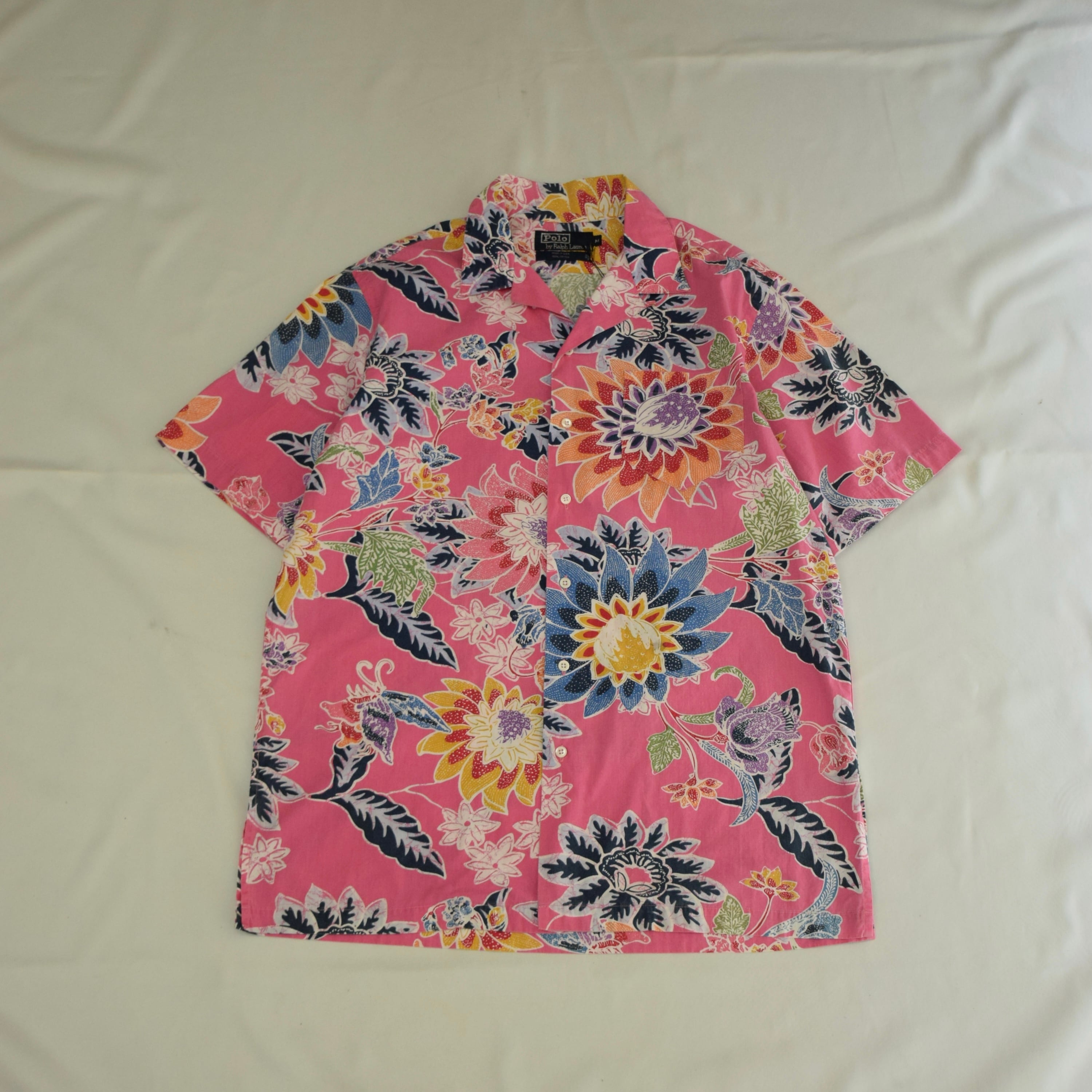 90's アメリカ製 Polo by Ralph Lauren アロハシャツ メンズM ピンク