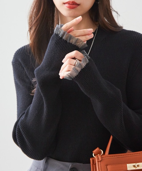 セール】［26SS新色追加］もちもちタッチ シアーフリルハイネック