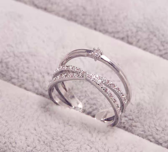 ⭐︎新色追加 ジルコニア リング クロス 2連風 指輪 11号〜調節可能