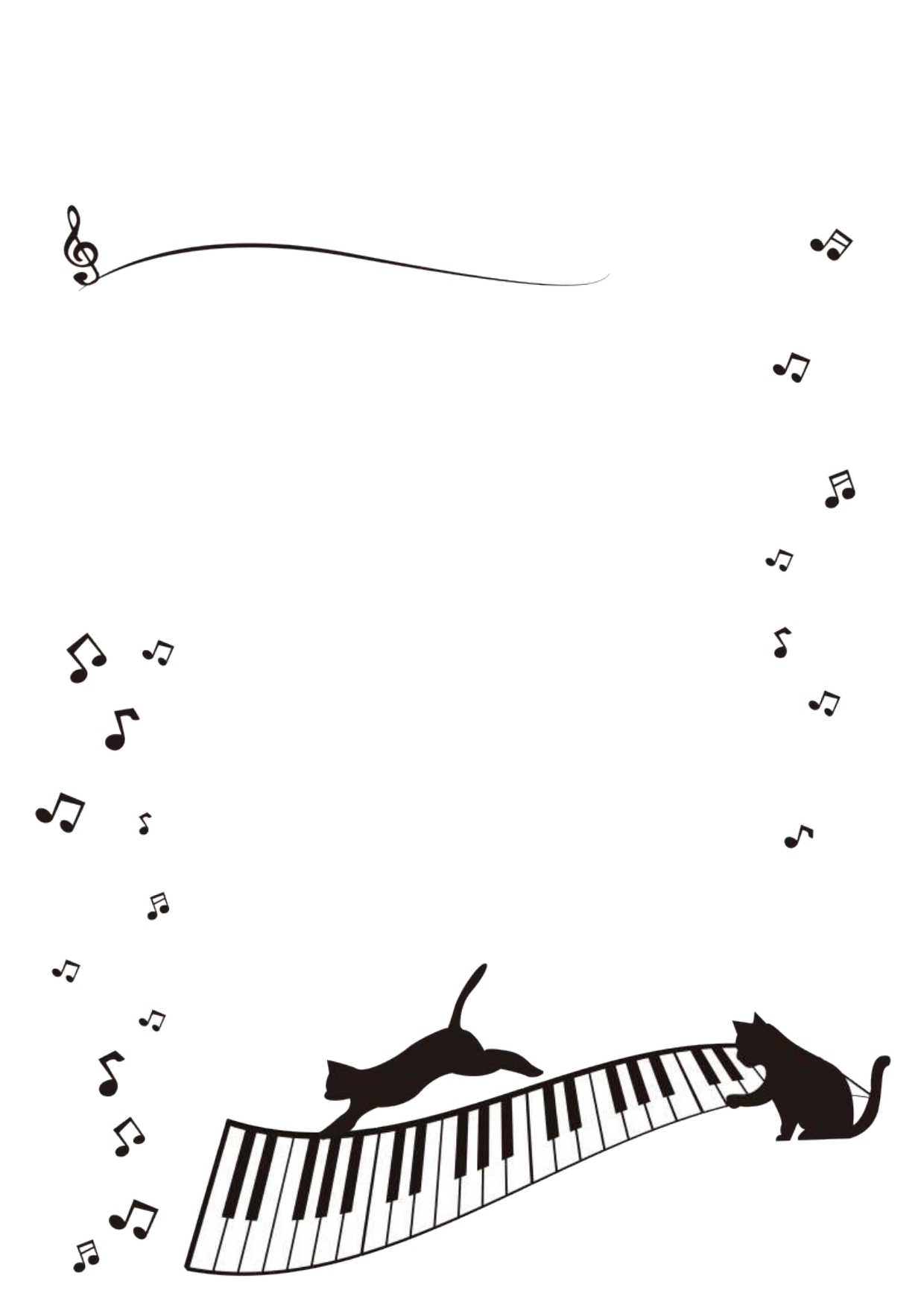 楽器・音楽教室（歩く黒猫と鍵盤・ピアノを弾く猫）かわいいイラスト
