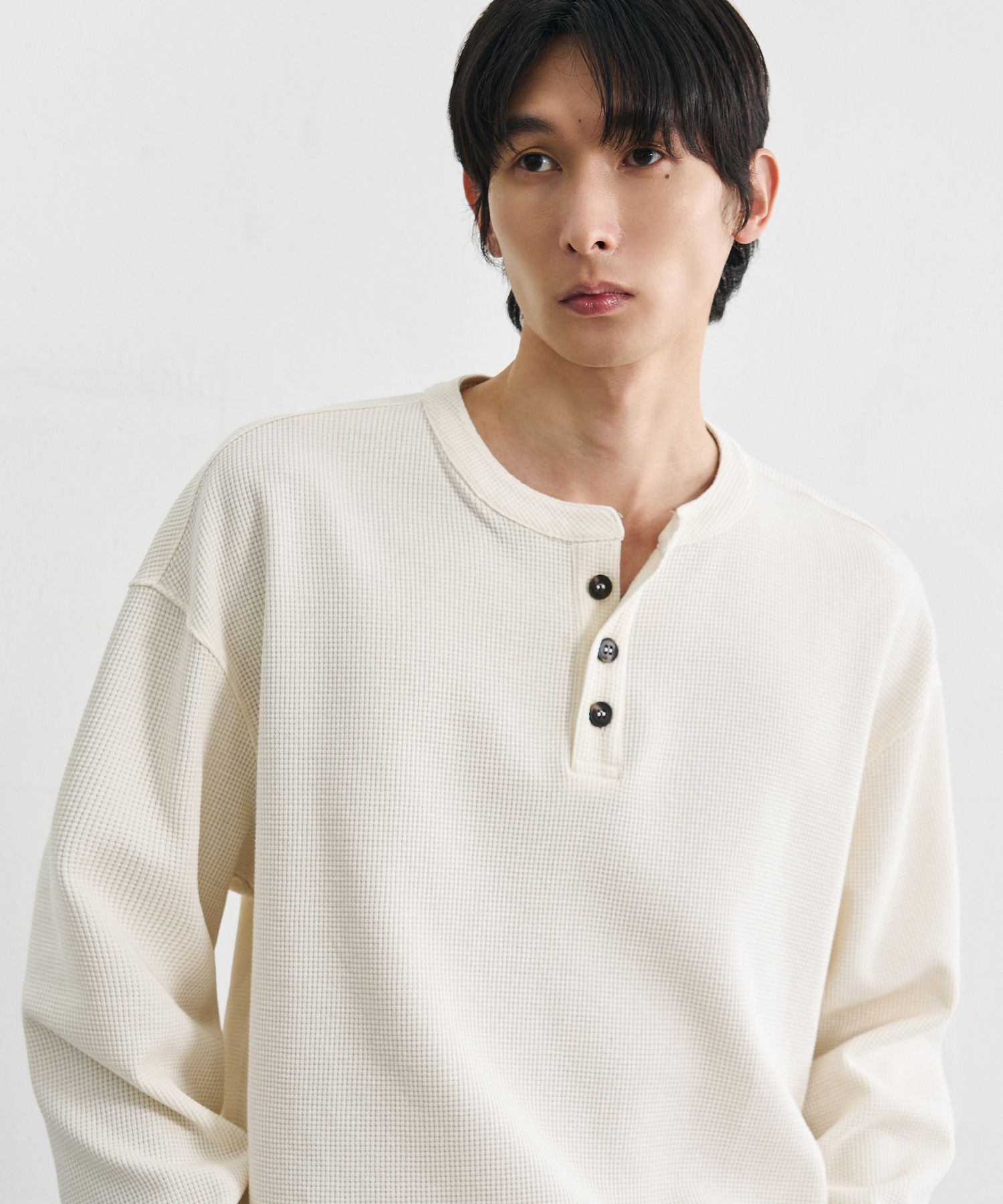 MUSINSA公式 | DRAW FIT コットンワッフルヘンリーネックTシャツ