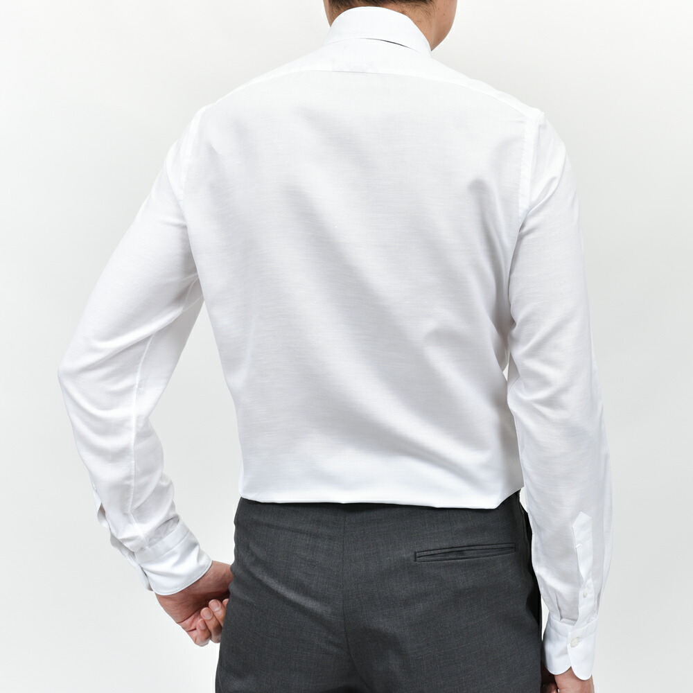 □Finamore コットンワッフルシャツ ホワイト XS(38サイズ相当