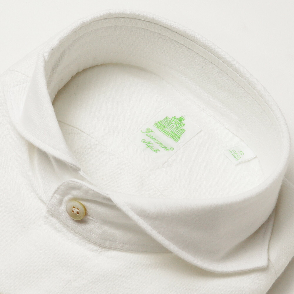 □Finamore コットンワッフルシャツ ホワイト XS(38サイズ相当