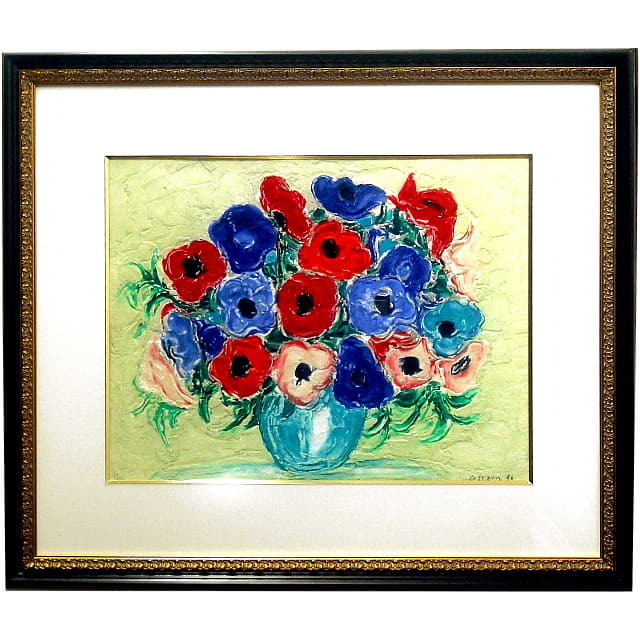 アンドレ・コタボ「カラフルブーケ」カーボランダム版画 サイン入り