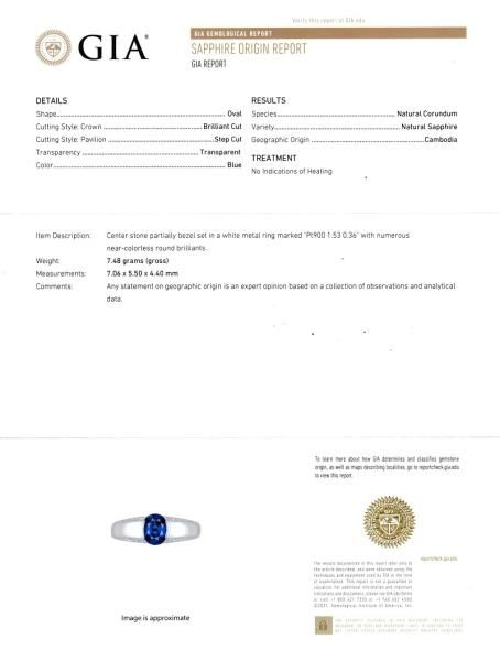 非加熱ブルーサファイア ダイヤモンドリング SA 1.53ct D 0.36ct Pt900