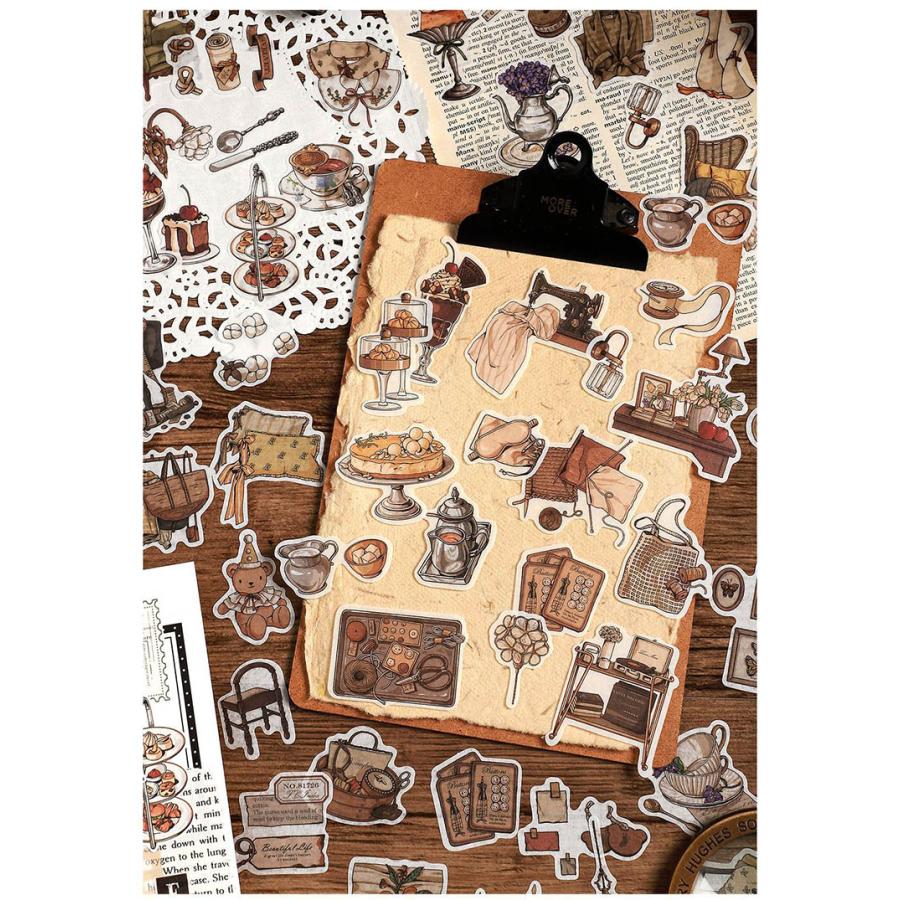 海外 シール 透ける 大人 ブラウン系 40枚 ステッカー コラージュ 素材