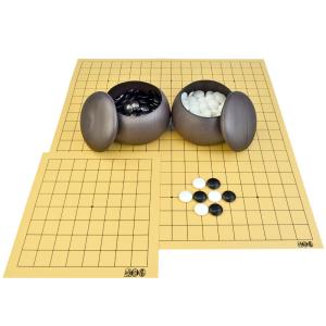 初心者の木製囲碁入門セット※13路9路盤・プラ碁石椿(白84粒・黒85粒