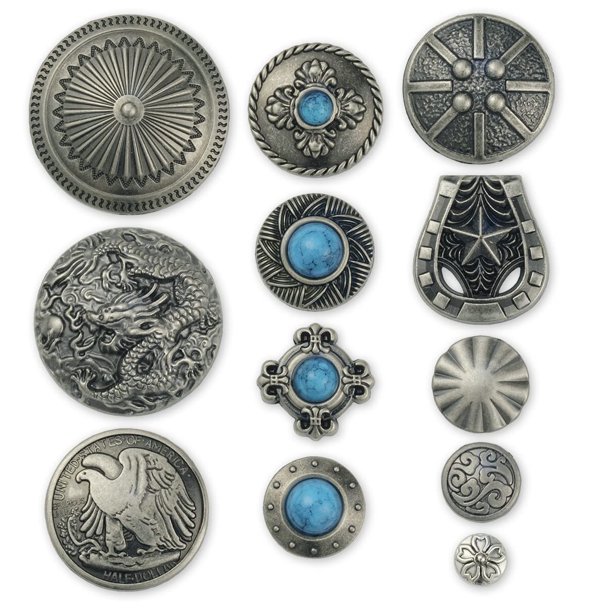 Amazon | コンチョ ボタン 12個セット ねじ式 アンティーク シルバー