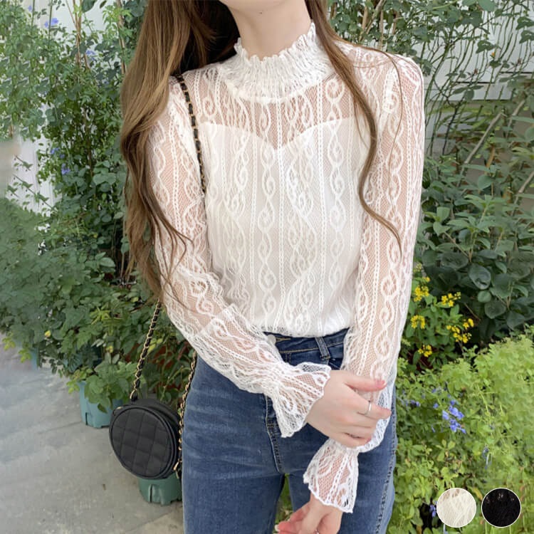 美品】fumie tanaka レースブラウス 長袖 ハイネック 美品】fumie