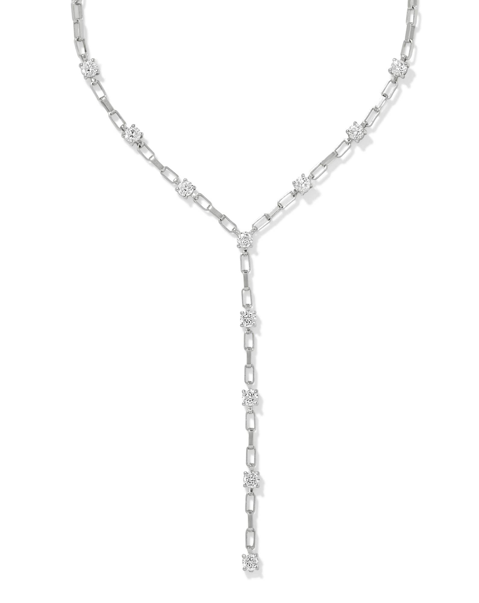Lexi Silver Y Necklace in White CZ | Kendra Scott