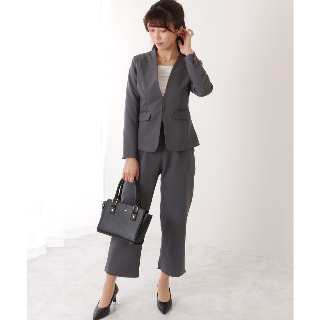 レースレディース Lace Ladies ノーカラー タック パンツ スーツ