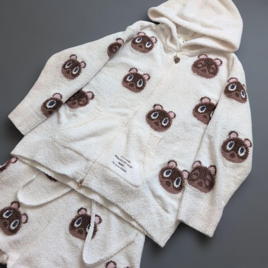 【美品】ジェラートピケ×あつ森 つぶまめジャガードパーカハーフパンツセットアップ