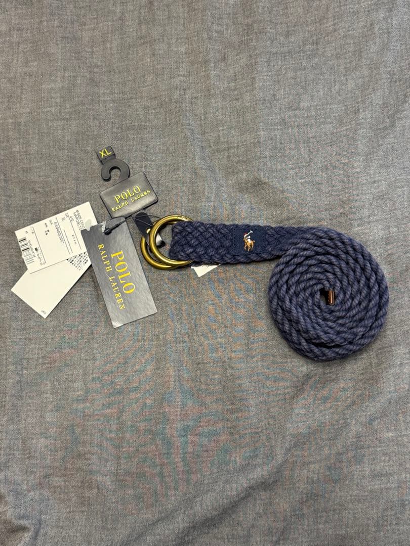RALPH LAUREN 編み込みベルト XL サイズ　ネイビー