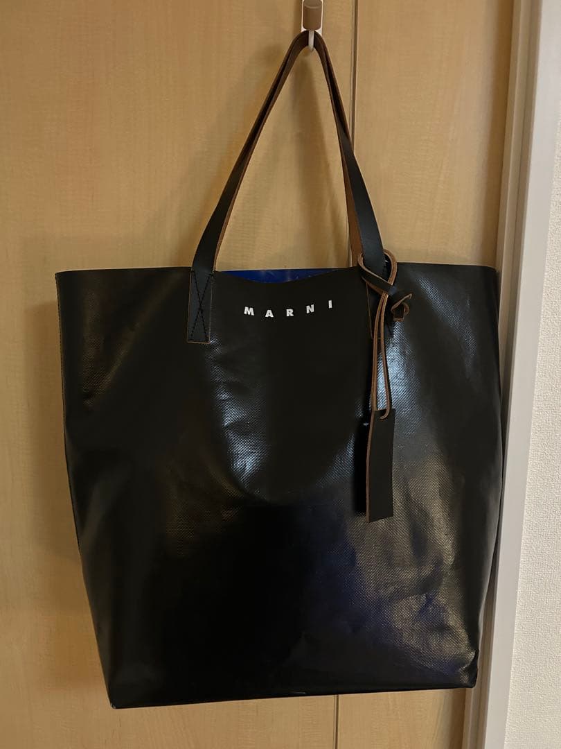 マルニ MARNI バイカラー トートバッグ PVC×レザー タグ付き 黒×青