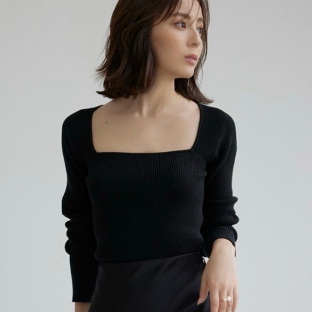 anuans カシミヤブレンドデコルテリブニットプルオーバー