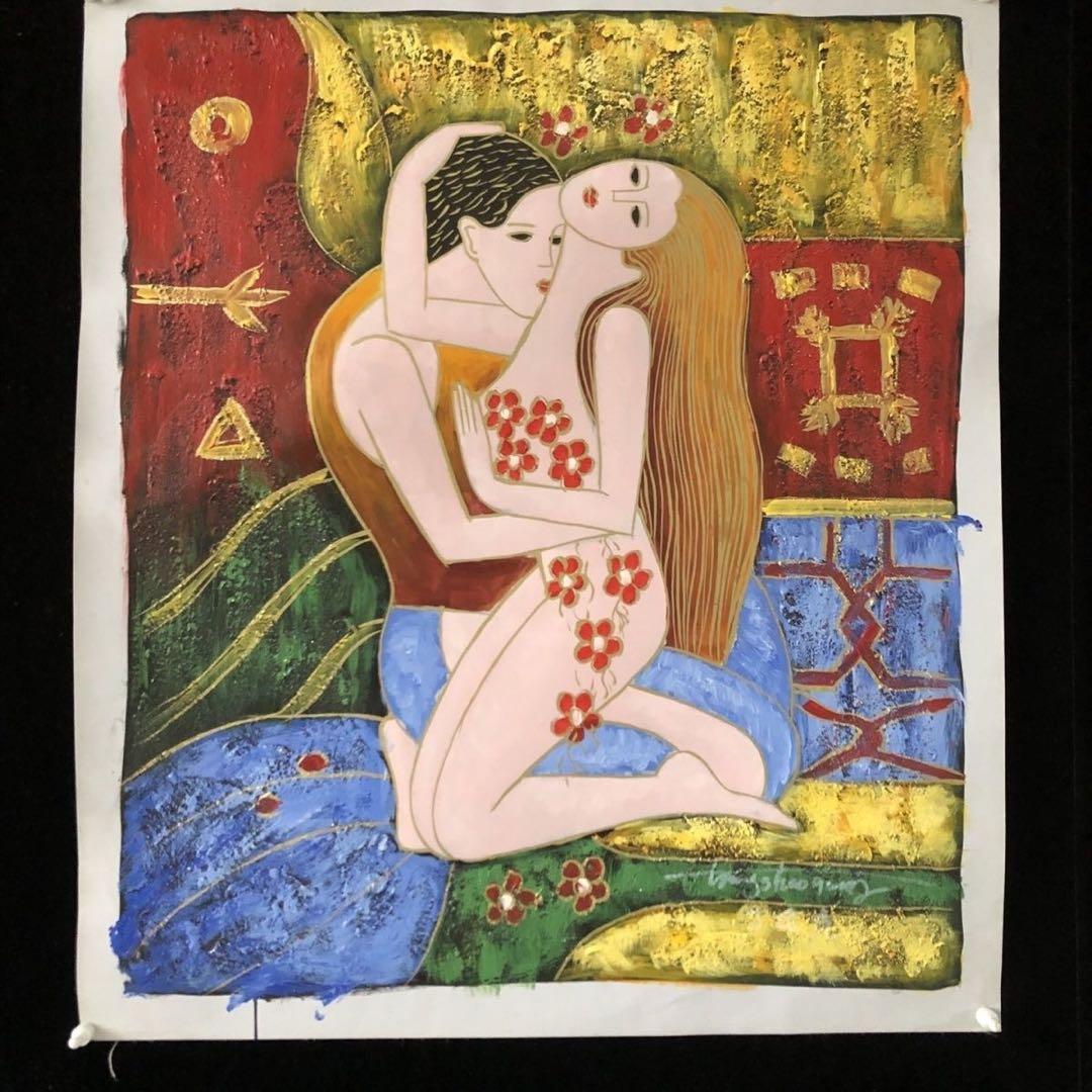 手描き 油画 人物画 約104×72cm