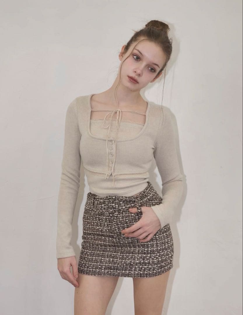 トップス YILON Rib ensemble button tops