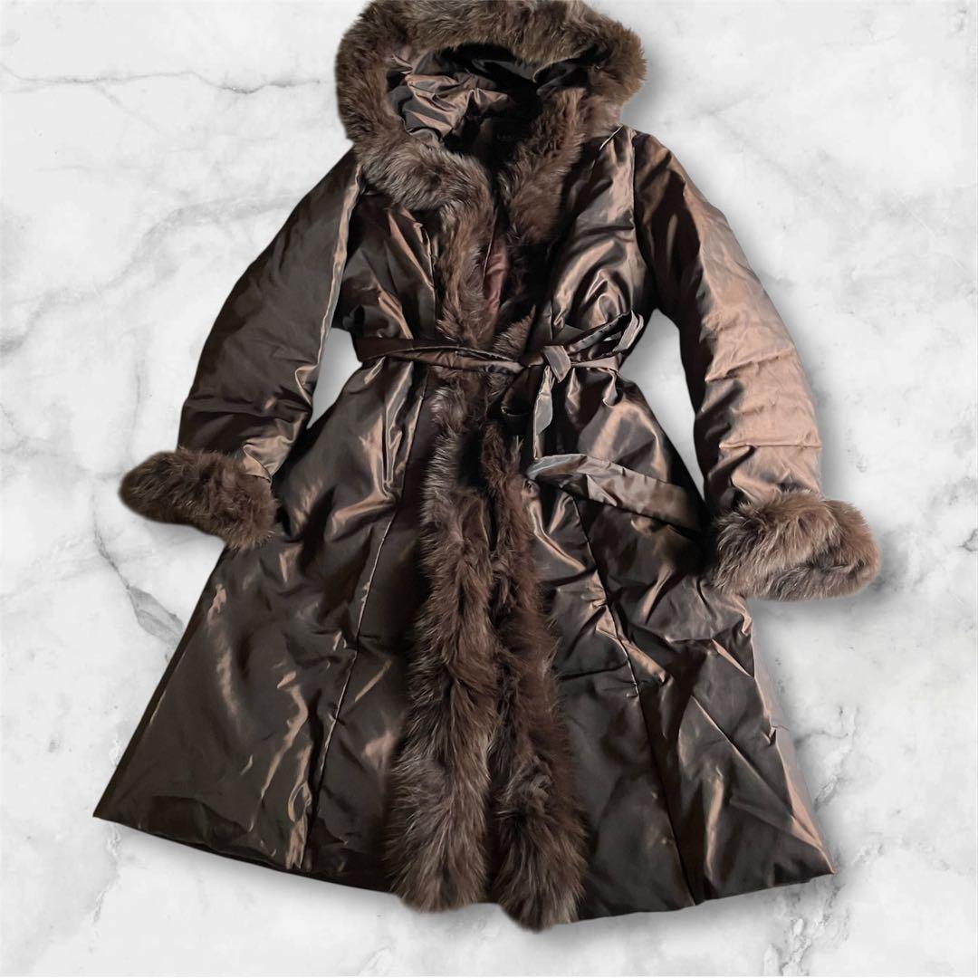 LANVIN COLLECTION フード袖ブルーフォックスダウンコート茶40