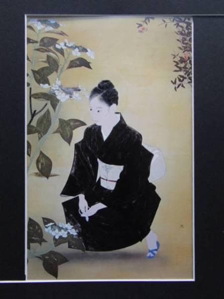 中村貞似、首夏、希少画集画、新品高級額、額装付、状態良好