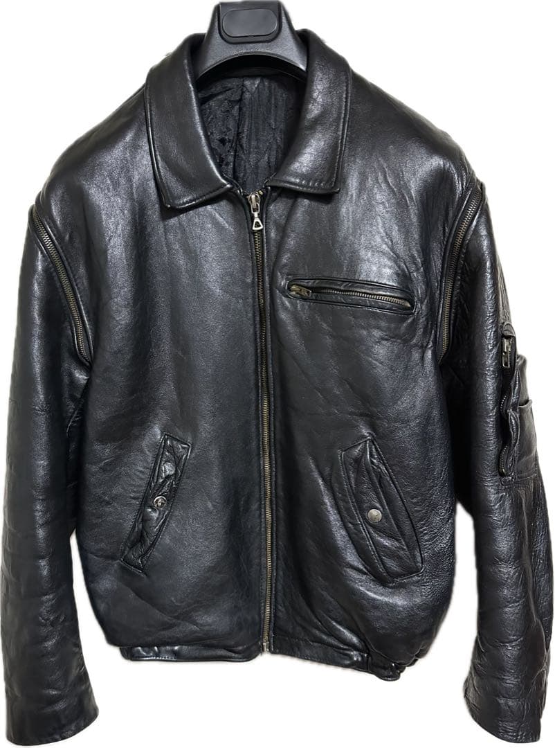 セール！1960s フランス軍 2wayパイロットレザー ジャケット フライト 良品 フランス軍 ボア付き パイロット レザー フライトジャケット 52