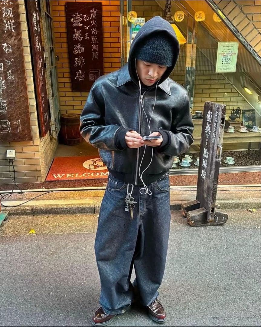 90's unknown 短丈レザージャケット　City boy