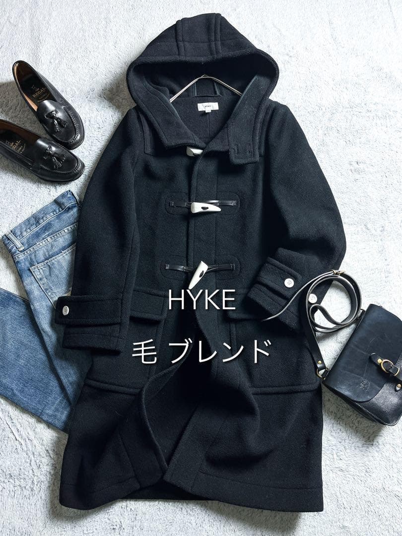 【HYKE】ハイク ヘリンボーン ホワイトトグル ダッフルコート ロング丈 1