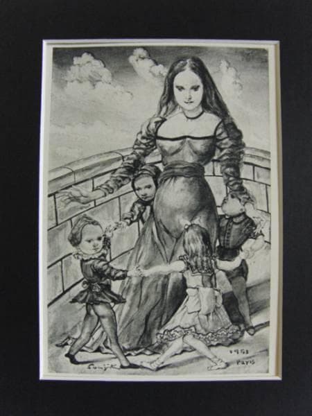 藤田嗣治、【 踊る子供たち】、希少な限定額装用画集画、新品高級額 額装付