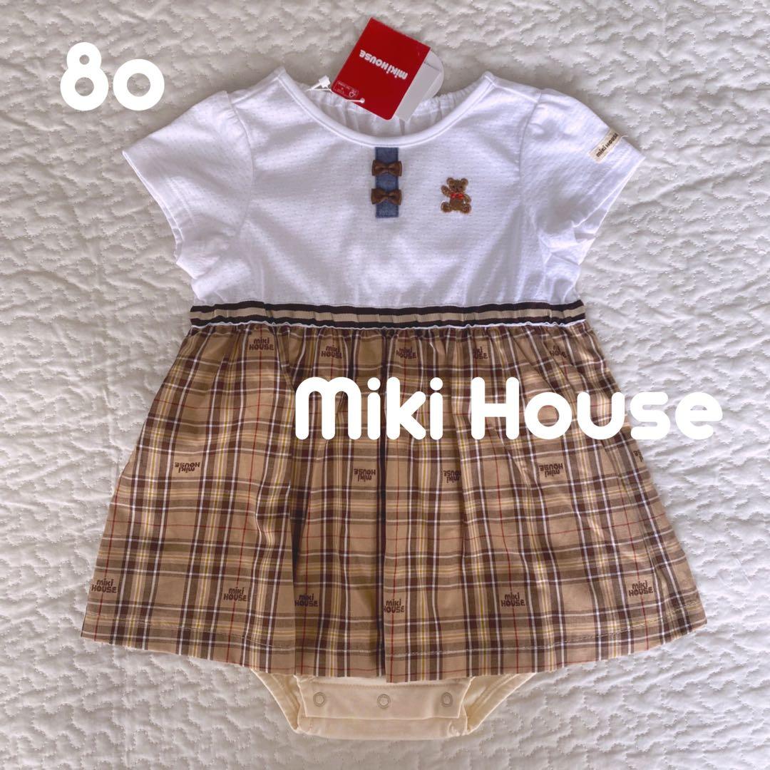 ᴺᴱᵂ新品　ミキハウス（80）ベア ショートオール ワンピース 刺繍