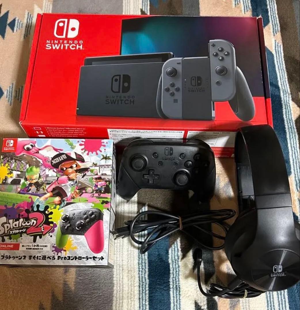 Nintendo Switch 本体 グレー プロコン２個　ヘッドセット付き