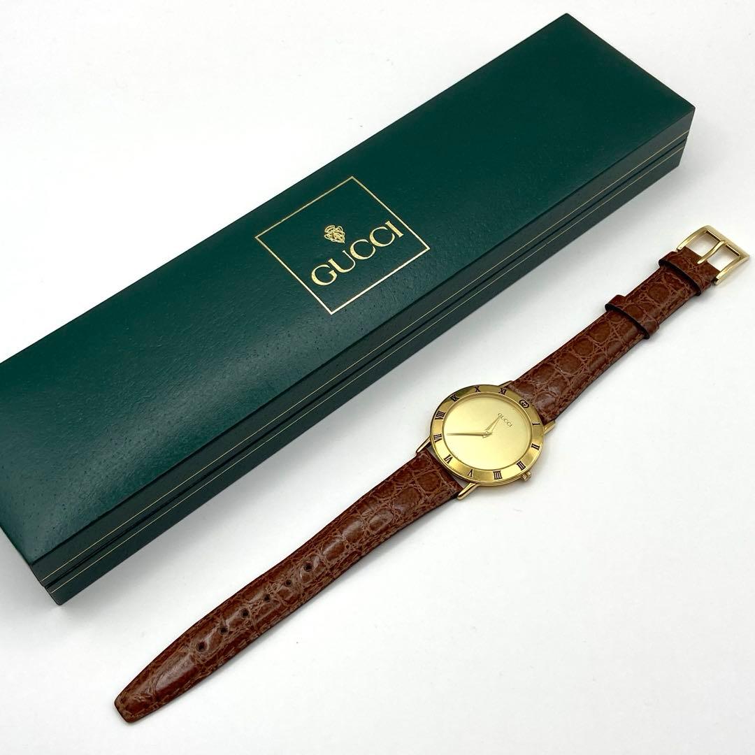 GUCCI グッチ 3000.2.M 腕時計 純正ベルト ゴールド文字盤 箱
