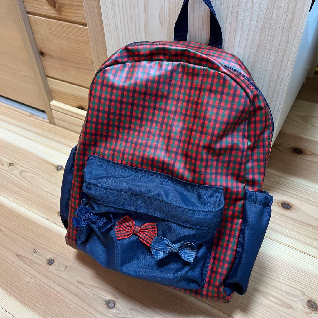 familiar 赤と黒チェック リュック