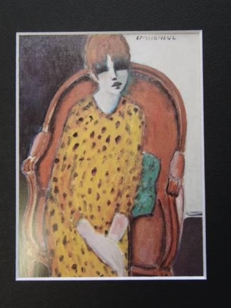 ピエール・カシニョール、すわる少女、希少画集画、新品額付