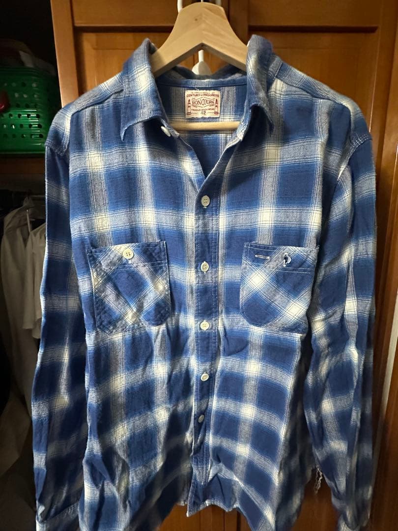 XLサイズ BONCOURA ネルシャツ オンブレチェック 日本製 size42 Boncoura・ボンクラ】ネルワークシャツ オンブレチェック グレー - JAM