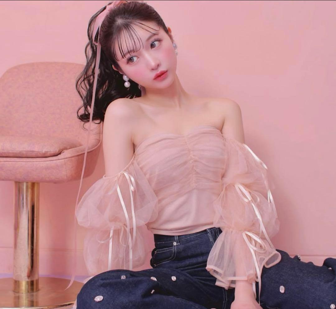 最終値下げ☆m me eme エムミーエメ キャンディスリーブチュール トップス