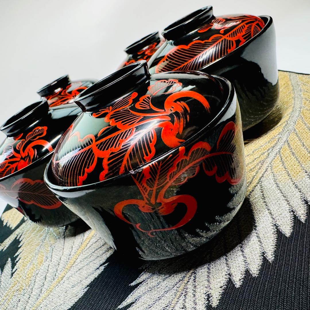 漆器　輪島塗　大根彫　細工　木製　蓋付椀　茶碗　吸物椀　5客 Amazon.co.jp: 輪島塗 天然木 蓋付き汁椀 5客セット 能登 輪島 漆匠