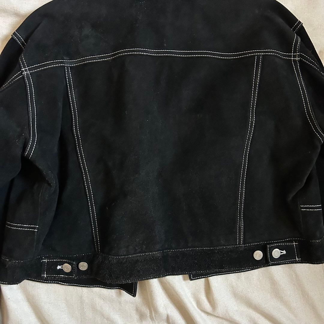 90s 短丈 レザージャケット ステッチ ショート丈 スウェード ブラック
