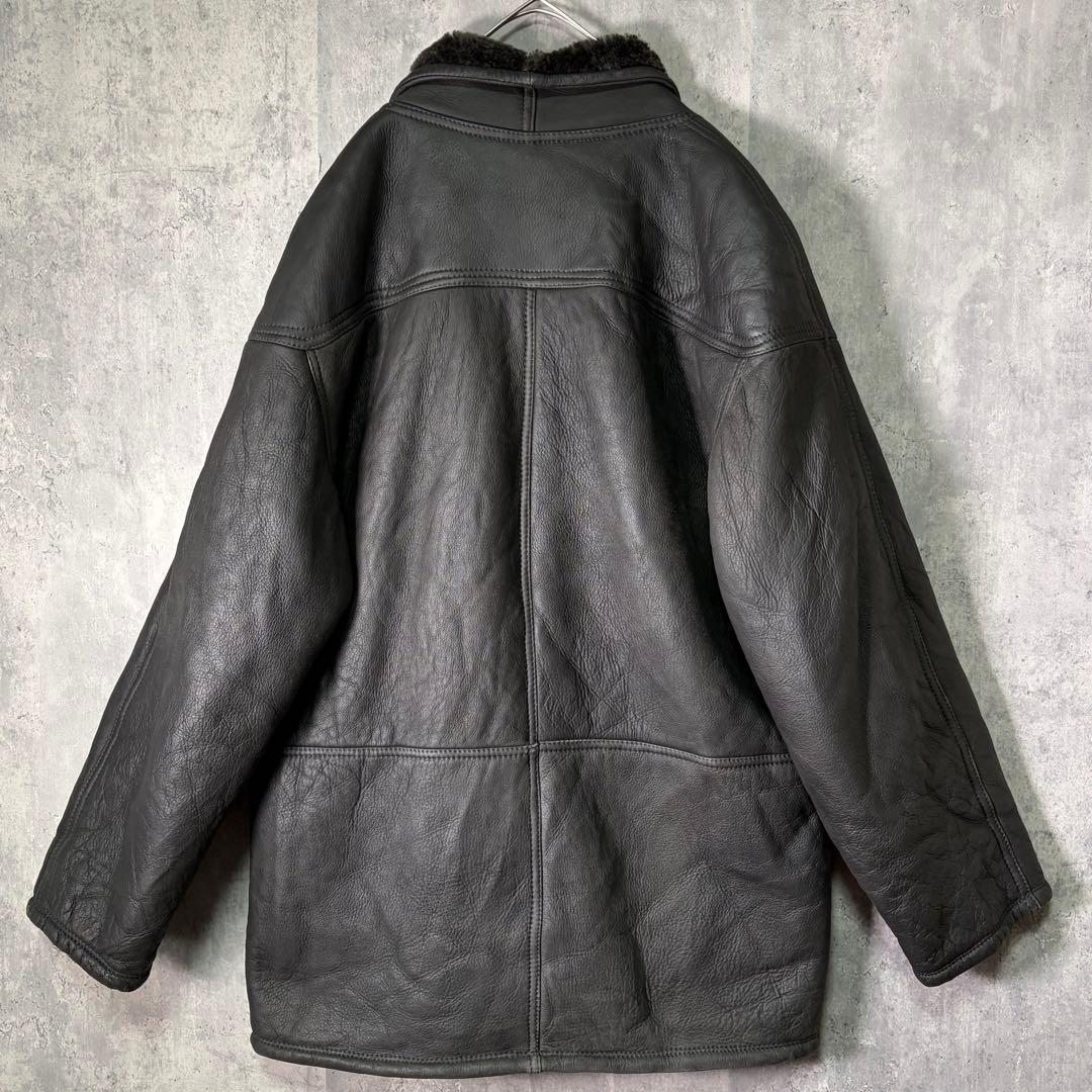 極上 リアル ムートン コート 炭黒 本革 shearling - メルカリ