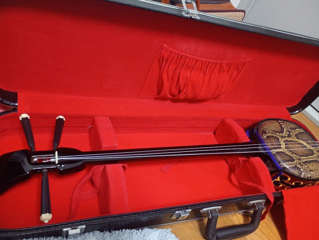 三線本体 ヘビ革 黒