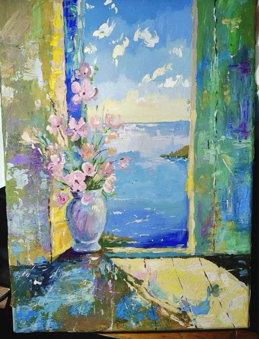 油彩画 窓からの風景o