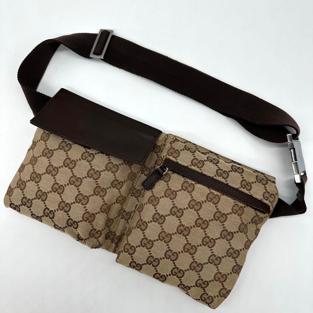 【極美品】GUCCI ボディバッグ ウエストポーチ GG キャンバス ブラウン