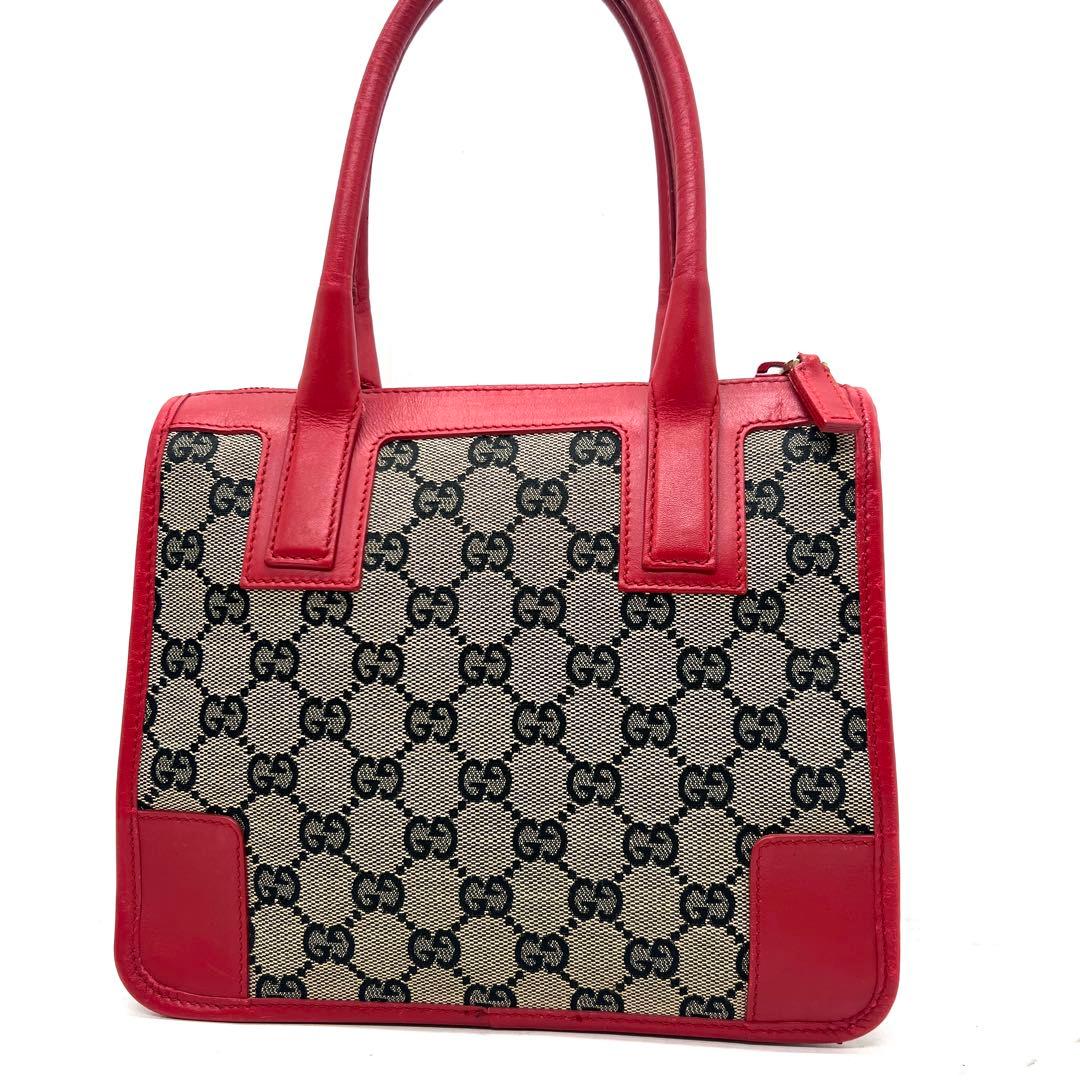 【極美品】 GUCCI GG柄 ハンドバッグ キャンバス レザー レッド 極美品】GUCCI グッチ GGキャンバス レザートートバッグ レッド 赤
