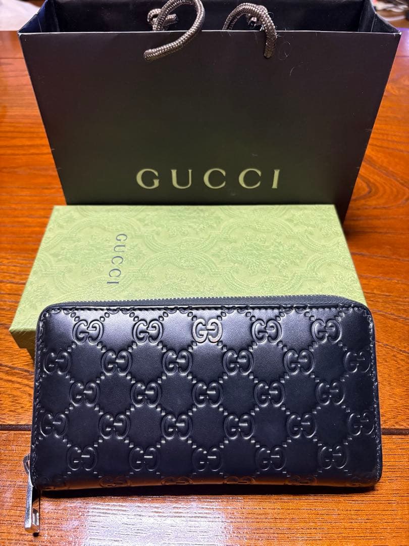GUCCIグッチ 長財布 ラウンドファスナー GGロゴ ブラック