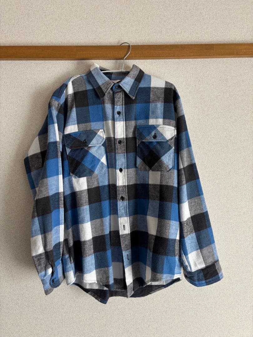 FROSTPROOF 青黒白　チェック　ネルシャツ Lサイズ　80s