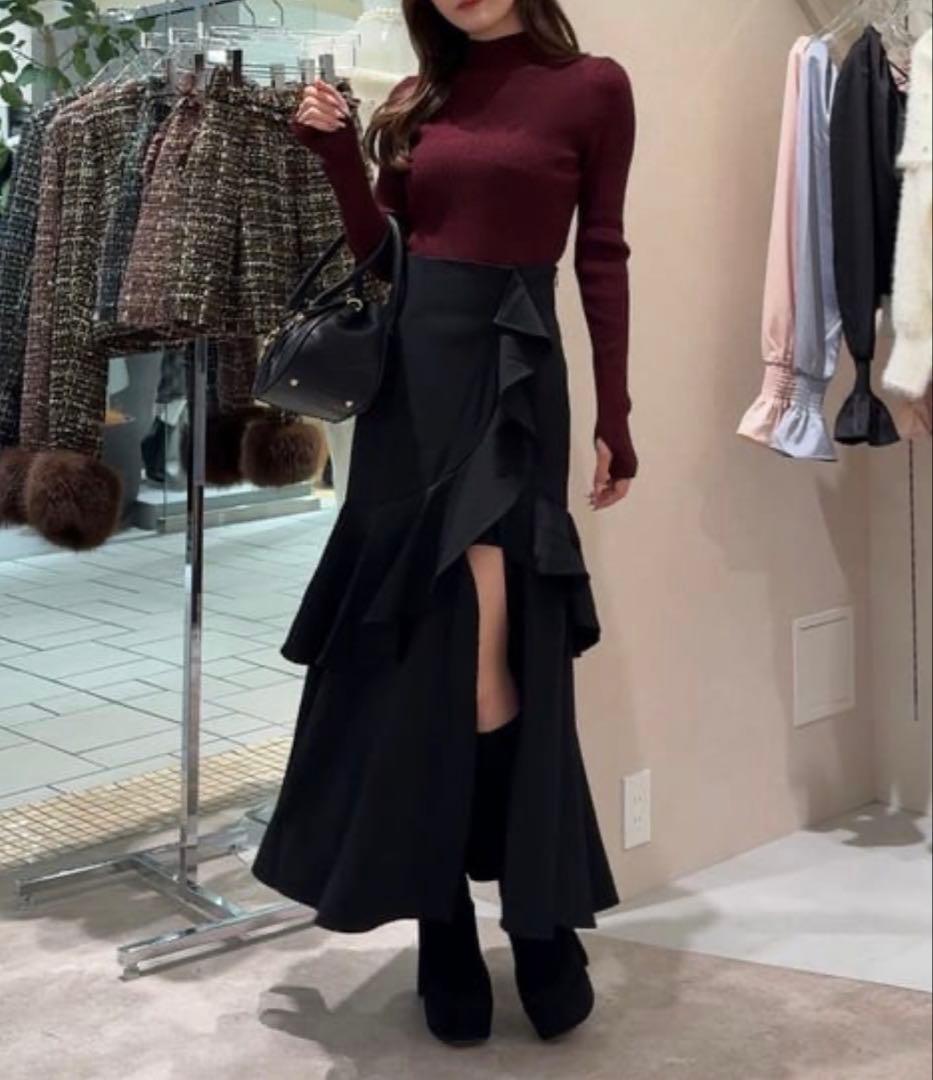 rienda♡フリルスリットハイウエストスコートショートパンツ ブラック