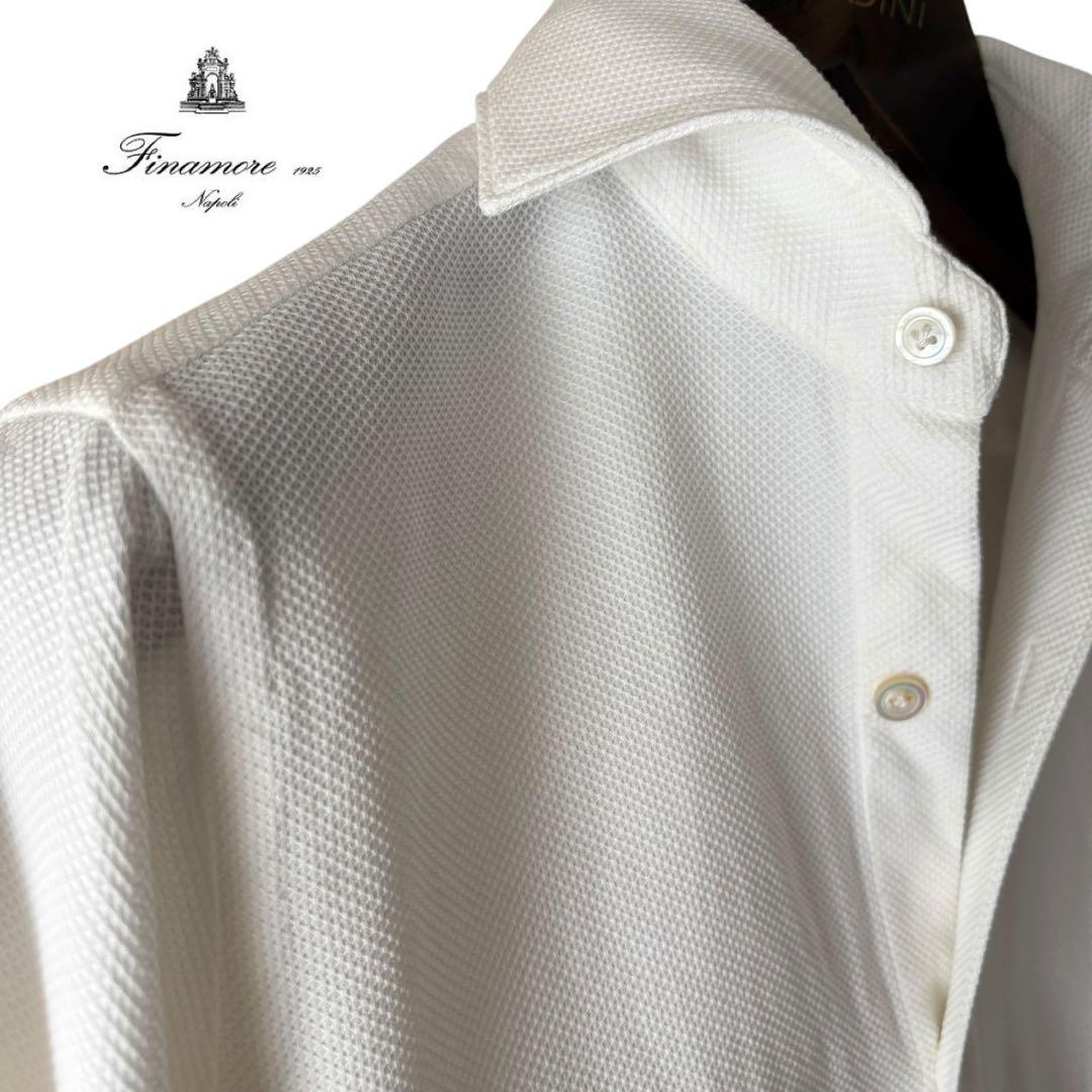 定番/Finamore/コットンワッフルシャツ/ホワイト □Finamore コットンワッフルシャツ ホワイト XS(38サイズ相当
